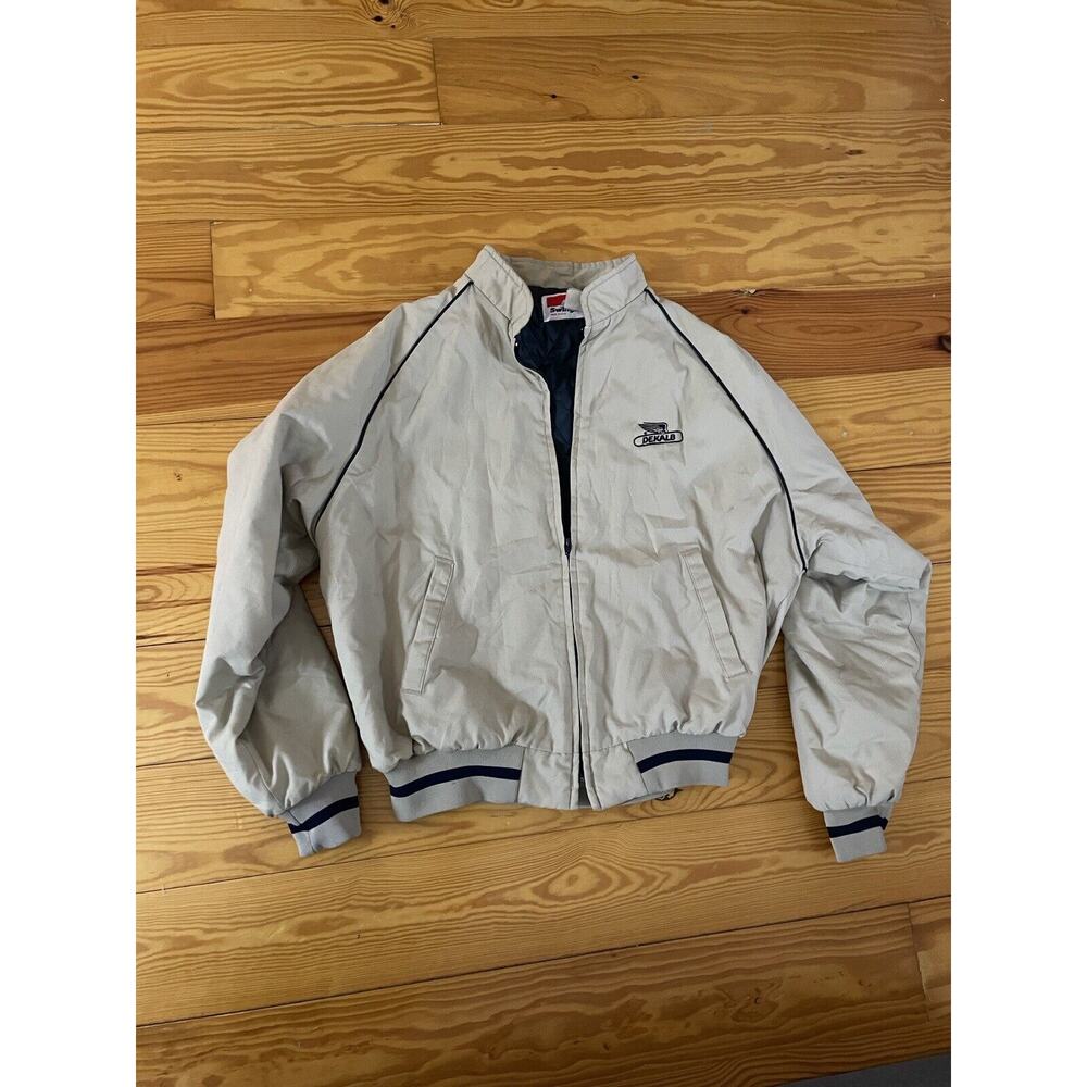 VTG 70s Swingster Lined Farm Jacket Dekalb Seeds Chore Coat Mens Large Tan